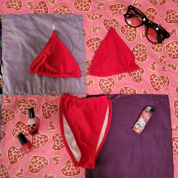 Fashion Nova Red Bikini Clear Strapped Two-Piece Women's Size S Small - Picture 7 of 7